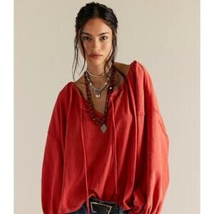We The Free Camden Red Oversized Tee Boho Slouchy Pullover Top Size Large